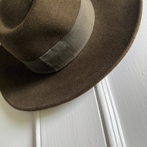 Vintage 90s Style Wool Fedora Hat - Ralph Lauren Vibes - Olive Green Wide Brim - Picture 3 of 6
